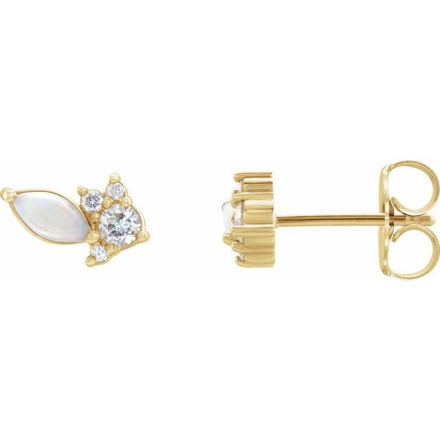14K Australian Natural Opal & 1/6 CTW Natural Diamond Cluster Earrings