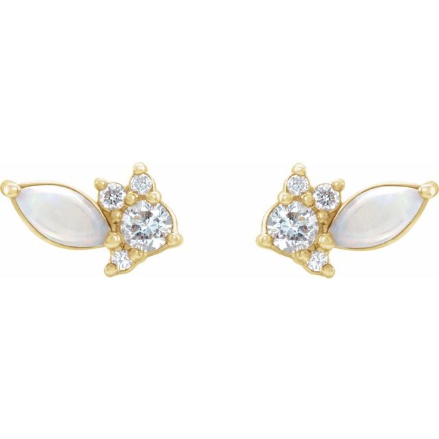 14K Australian Natural Opal & 1/6 CTW Natural Diamond Cluster Earrings