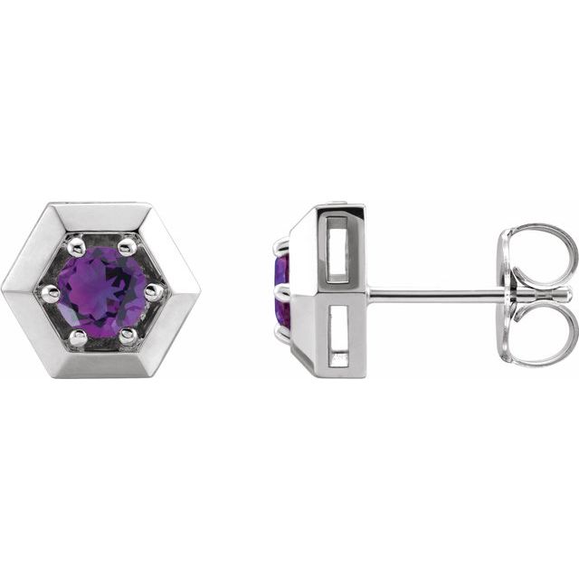 Sterling Silver Natural Amethyst Geometric Earrings
