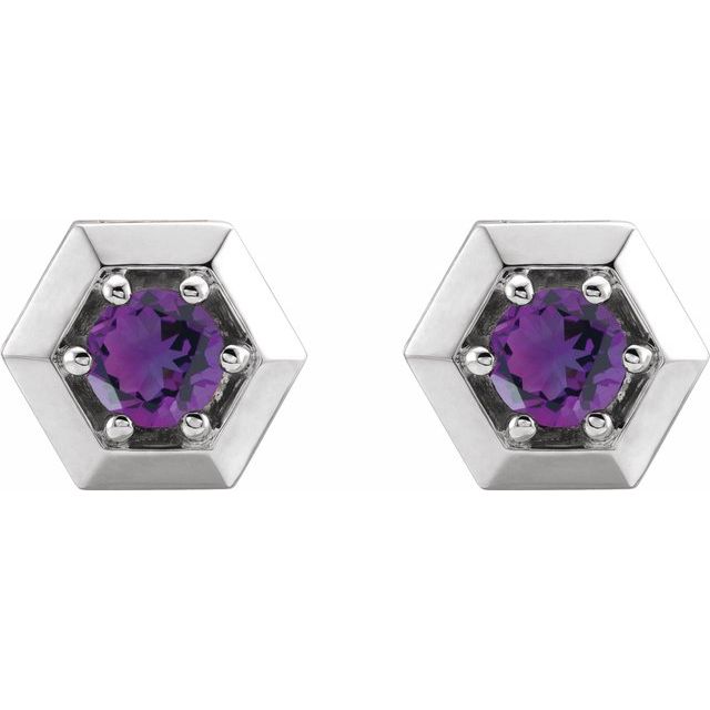 Sterling Silver Natural Amethyst Geometric Earrings
