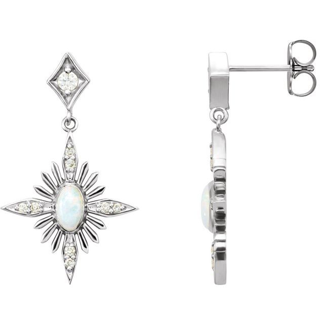 14K Natural Opal & 1/6 CTW Natural Diamond Star Earrings