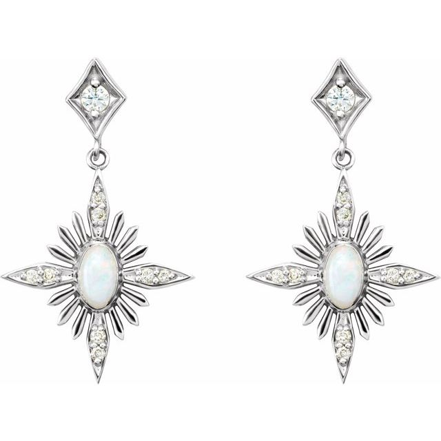 14K Natural Opal & 1/6 CTW Natural Diamond Star Earrings