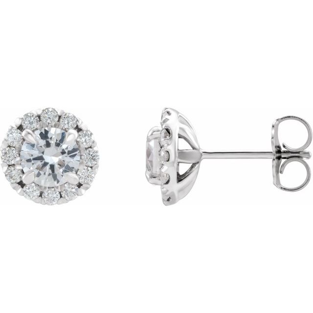 14K Natural Sapphire & 1/5 CTW Natural Diamond Halo-Style Earrings