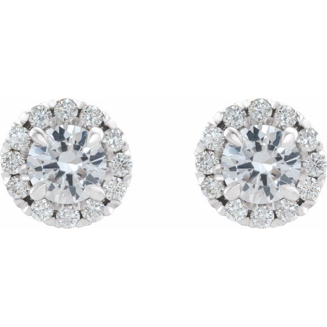 14K Natural Sapphire & 1/5 CTW Natural Diamond Halo-Style Earrings
