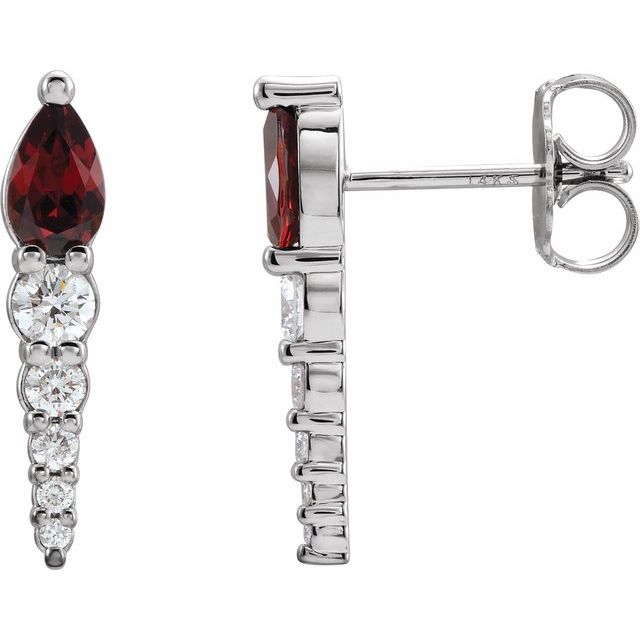 14K Natural Mozambique Garnet & 1/4 CTW Natural Diamond Earrings