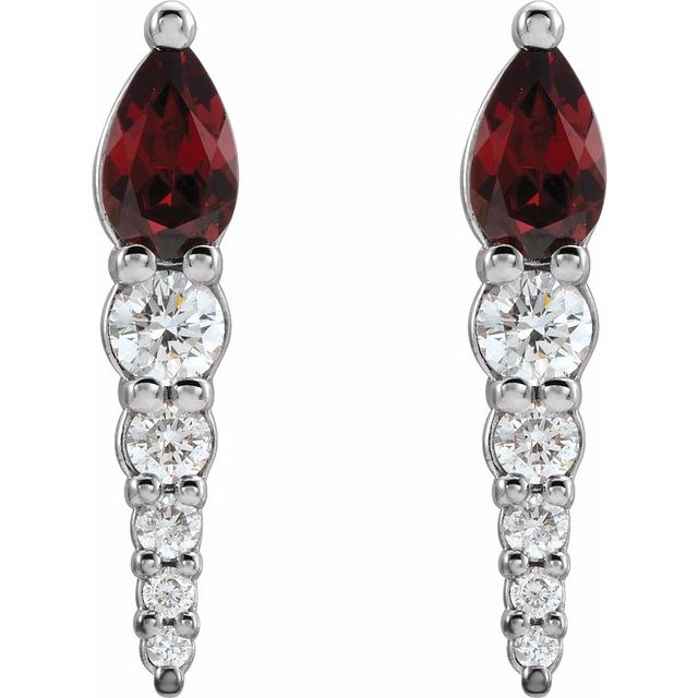 14K Natural Mozambique Garnet & 1/4 CTW Natural Diamond Earrings