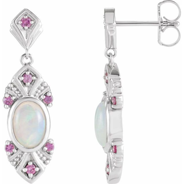 14K Natural Ethiopian Opal & Natural Pink Sapphire Vintage-Inspired Earrings