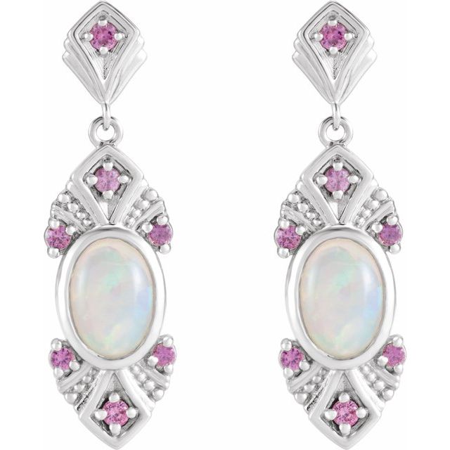 14K Natural Ethiopian Opal & Natural Pink Sapphire Vintage-Inspired Earrings