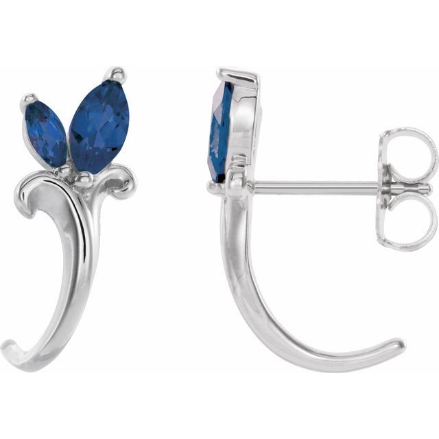 14K Natural Blue Sapphire Floral J-Hoop Earrings