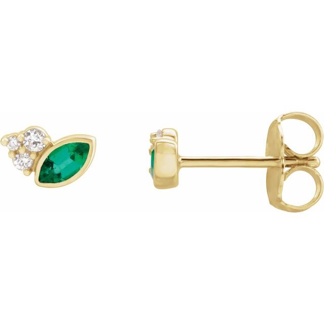 14K Lab-Grown Emerald & .05 CTW Natural Diamond Earrings