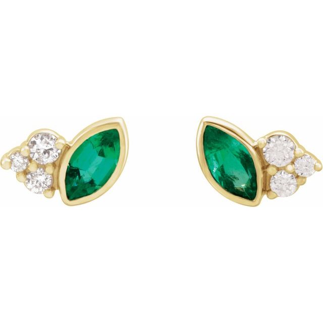 14K Lab-Grown Emerald & .05 CTW Natural Diamond Earrings