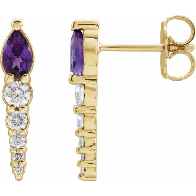 14K Natural Amethyst & 1/4 CTW Natural Diamond Earrings