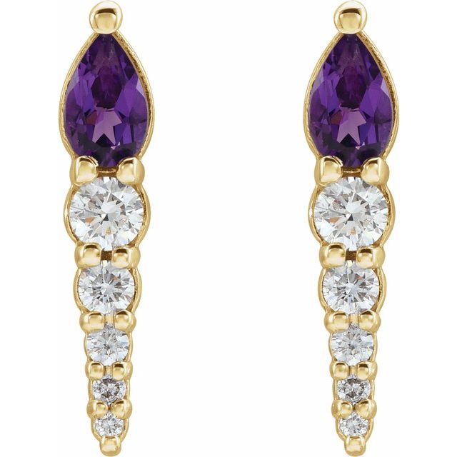 14K Natural Amethyst & 1/4 CTW Natural Diamond Earrings