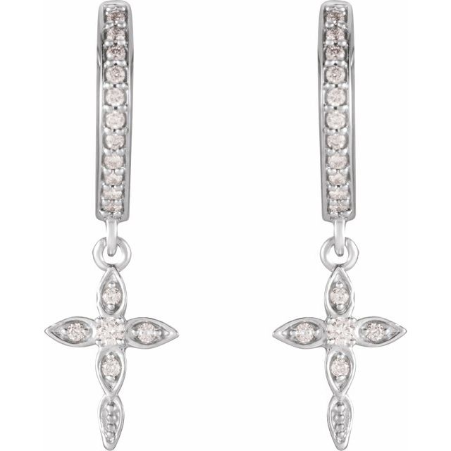 14K 1/8 CTW Natural Diamond Cross Hoop Earrings