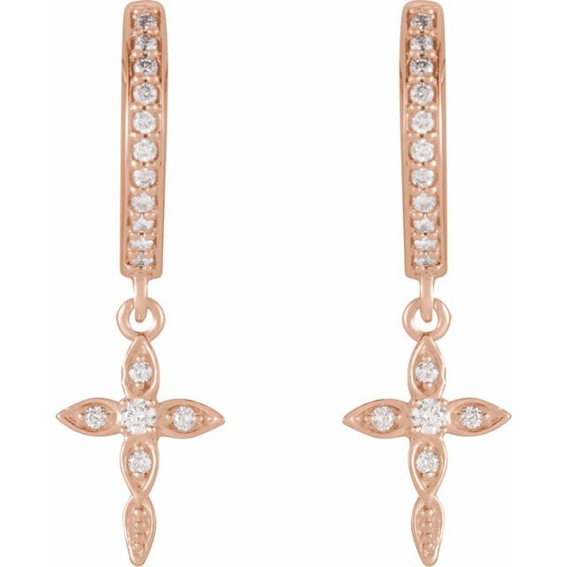 14K 1/8 CTW Natural Diamond Cross Hoop Earrings