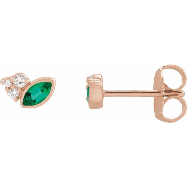 14K Natural Emerald & .05 CTW Natural Diamond Earrings