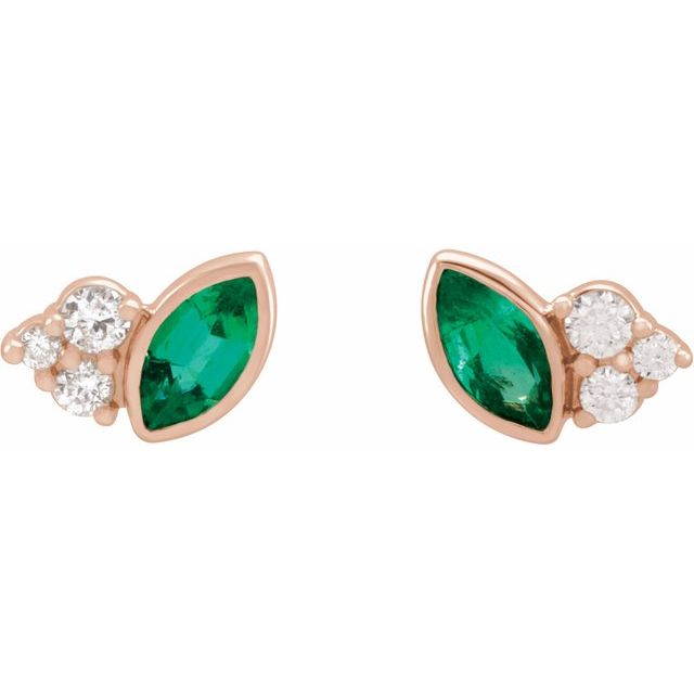 14K Natural Emerald & .05 CTW Natural Diamond Earrings
