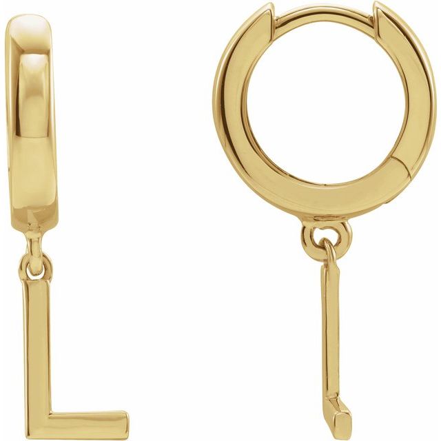 14K Initial L Hinged Huggie Earring