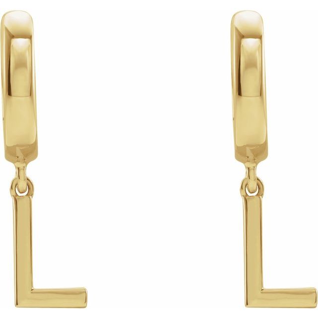 14K Initial L Hinged Huggie Earring