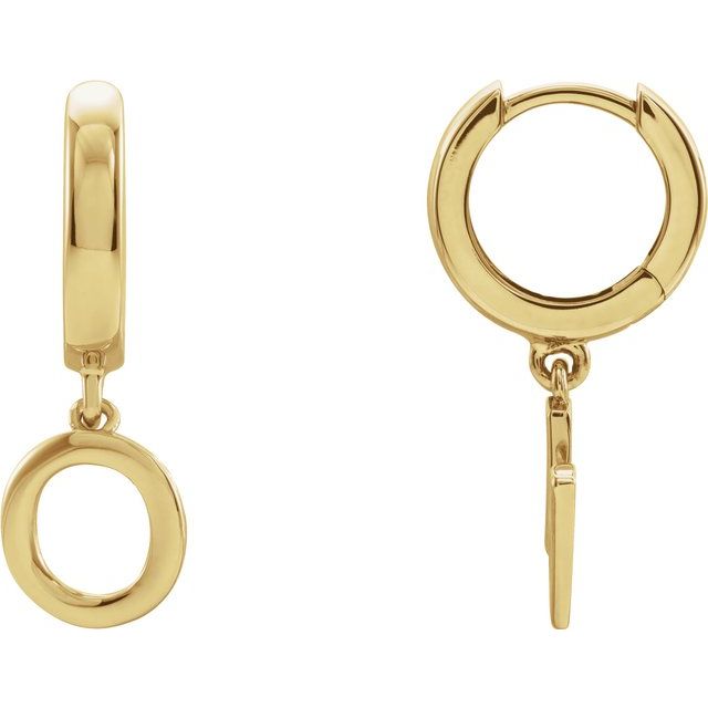 14K Initial O Hinged Huggie Earring