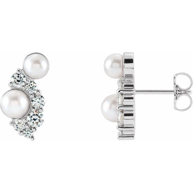 14K Cultured Akoya Pearls & 1/2 CTW Natural Diamond Earrings