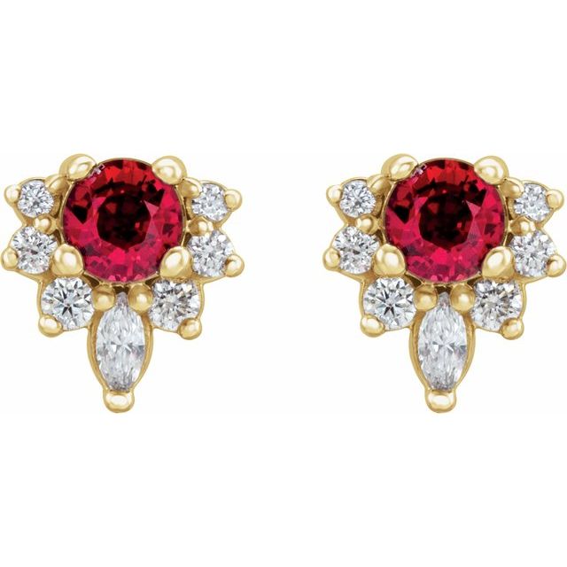 14K Lab-Grown Ruby & 1/6 CTW Natural Diamond Earrings