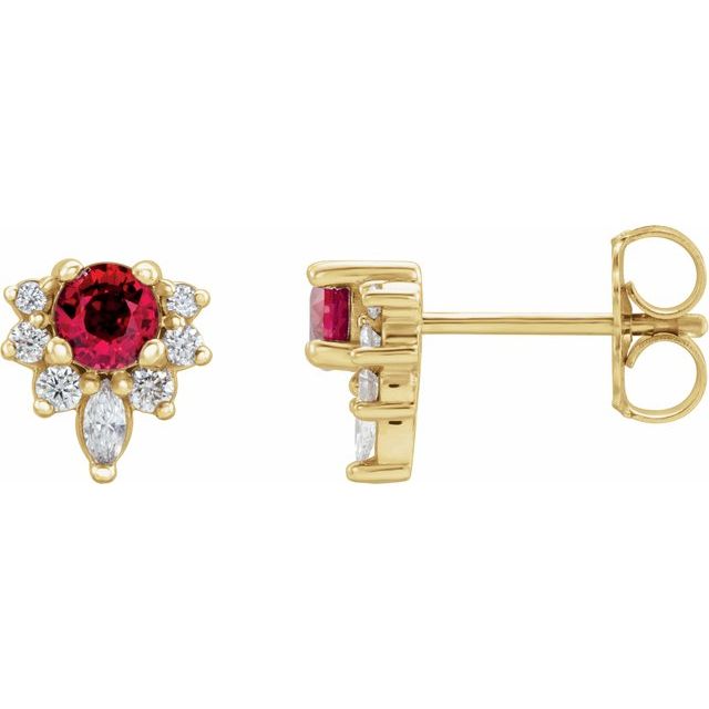 14K Lab-Grown Ruby & 1/6 CTW Natural Diamond Earrings
