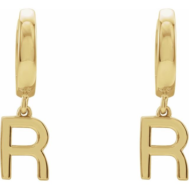 14K Initial R Hinged Huggie Earring