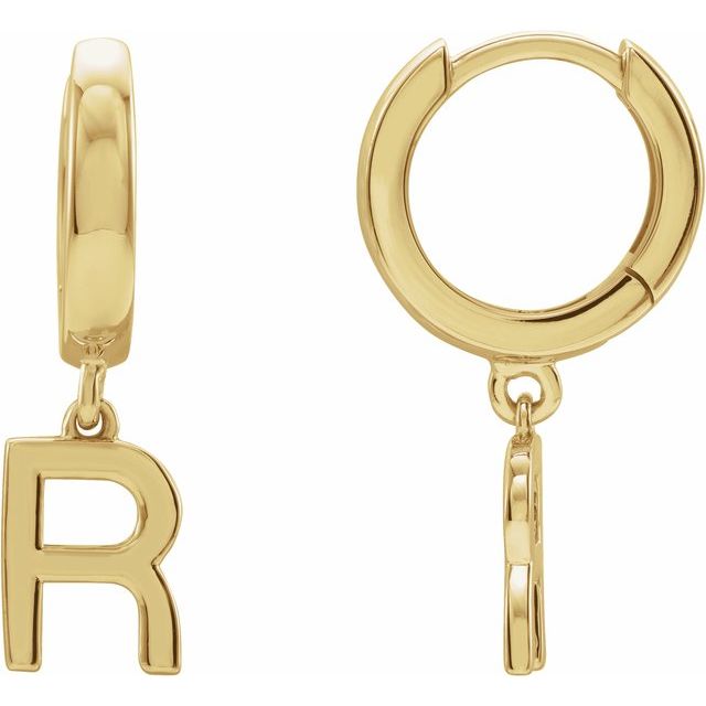 14K Initial R Hinged Huggie Earring