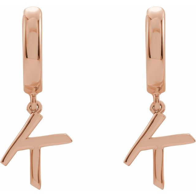 14K Initial K Hinged Huggie Earring