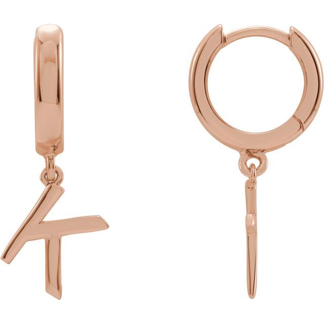 14K Initial K Hinged Huggie Earring
