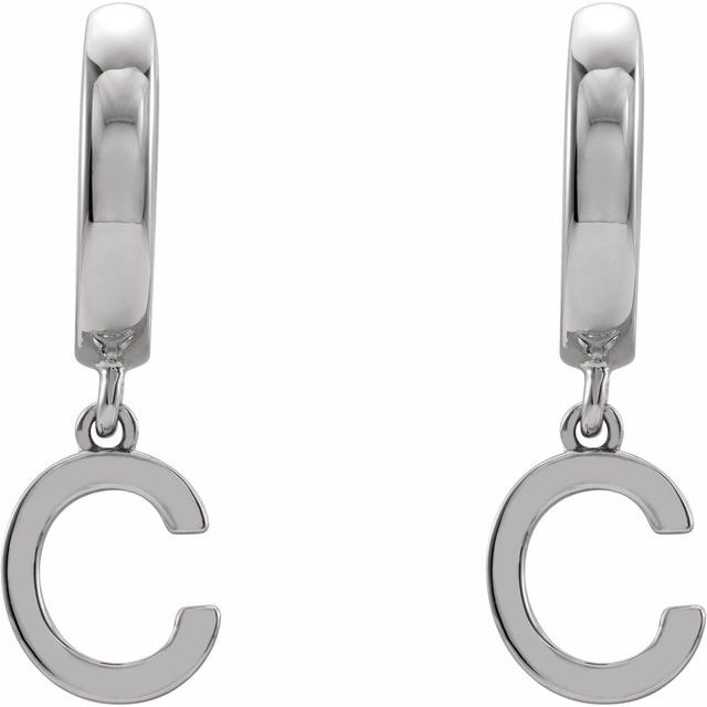 14K Initial C Hinged Huggie Earring