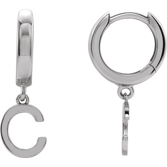14K Initial C Hinged Huggie Earring