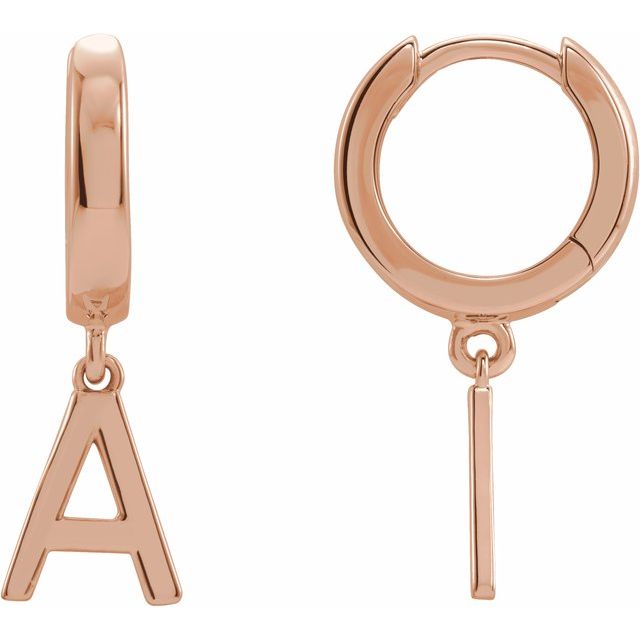 14K Initial A Hinged Huggie Earring