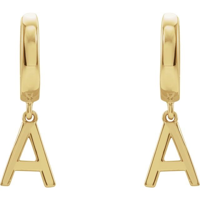 18K Initial A Hinged Huggie Earring