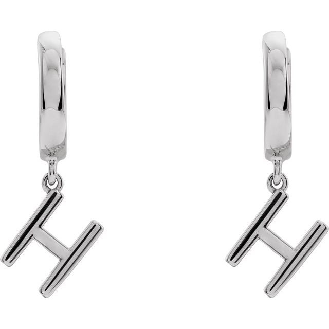 14K Initial H Hinged Huggie Earring