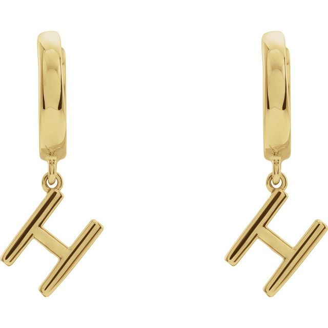 14K Initial H Hinged Huggie Earring