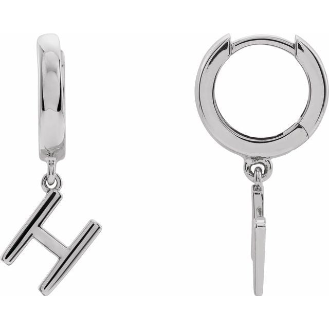 14K Initial H Hinged Huggie Earring