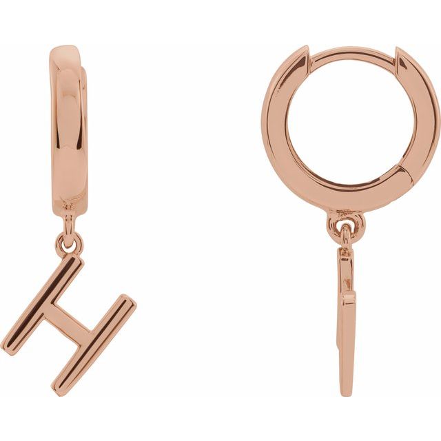 14K Initial H Hinged Huggie Earring