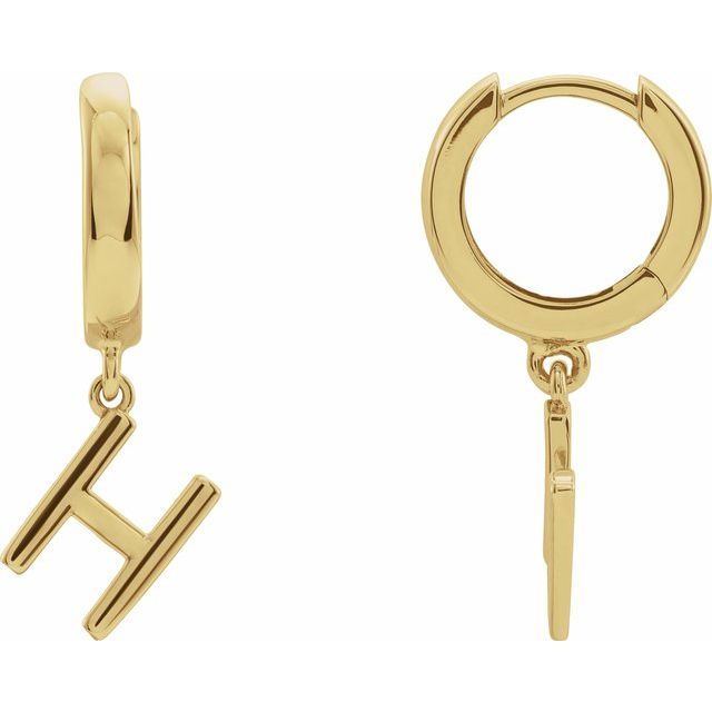 14K Initial H Hinged Huggie Earring