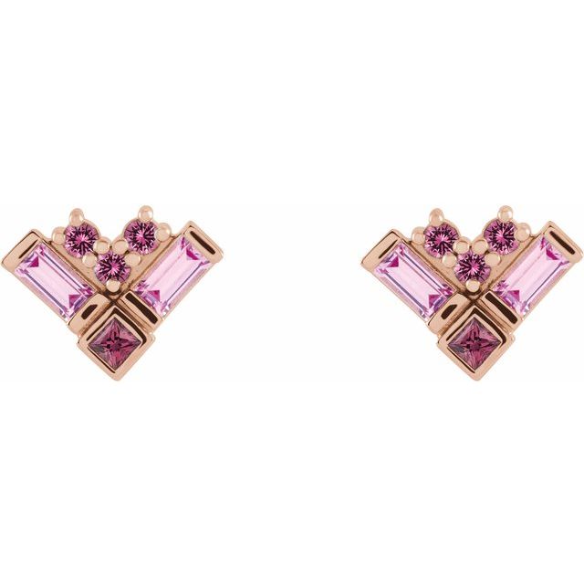 14K Natural Pink Multi-Gemstone Cluster Earrings
