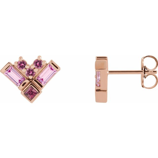 14K Natural Pink Multi-Gemstone Cluster Earrings