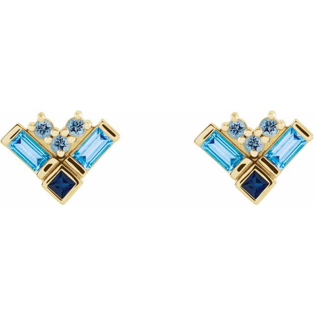14K Natural Blue Multi-Gemstone Cluster Earrings