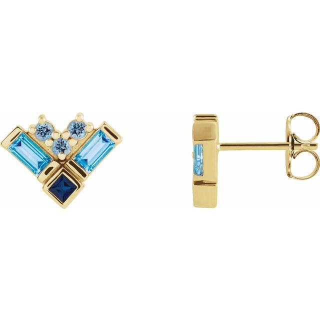14K Natural Blue Multi-Gemstone Cluster Earrings