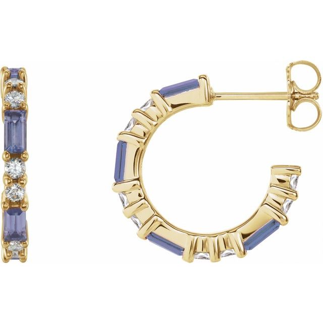 14K Natural Tanzanite & 1/2 CTW Natural Diamond Hoop Earrings