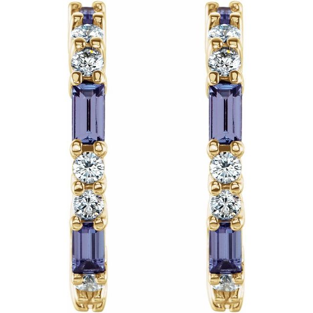 14K Natural Tanzanite & 1/2 CTW Natural Diamond Hoop Earrings