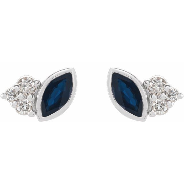 14K Natural Blue Sapphire & .05 CTW Natural Diamond Earrings