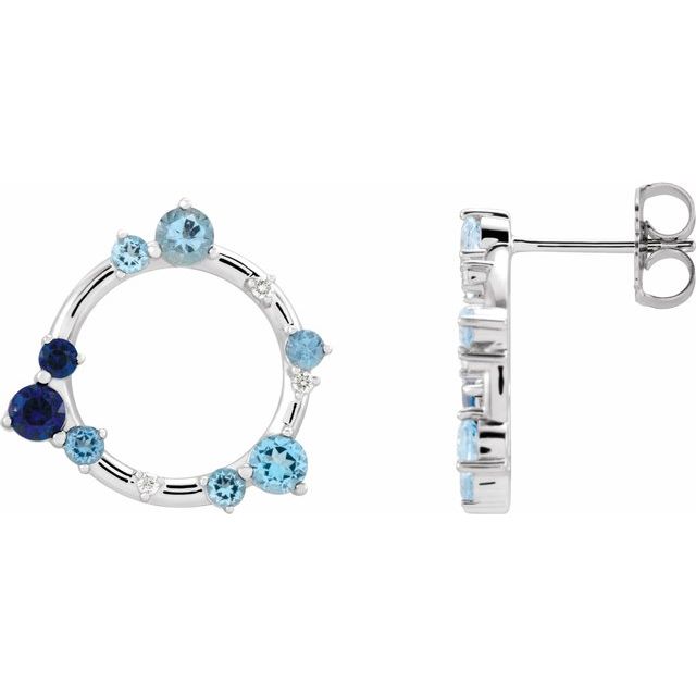 14K Natural Blue Multi-Gemstone & .03 CTW Natural Diamond Circle Earrings