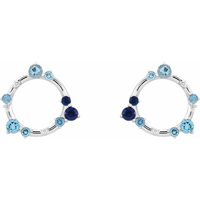 14K Natural Blue Multi-Gemstone & .03 CTW Natural Diamond Circle Earrings