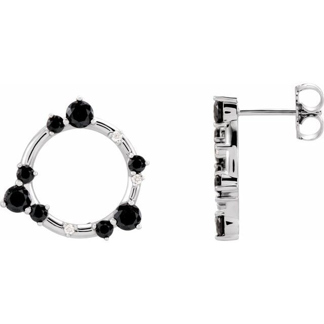 14K Natural Black Onyx & .03 CTW Natural Diamond Circle Earrings